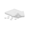 A house-shaped mint card in white, with several round white mints scattered around it.