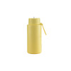 A drink bottle in bright yellow, made of stainless steel, featuring a straw lid and a carry loop.