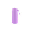 A drink bottle in lavender purple, featuring a straw lid and a carrying loop. Includes a logo on the surface.