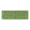 A wireless foldable keyboard in a vibrant green colour, featuring a compact design and a logo on the side.