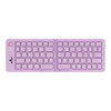 A wireless foldable keyboard in purple with a compact design and a logo on the side.