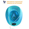 A blue light-up cowboy hat with a shiny finish and an interior battery compartment.