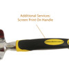 A garden hand tool with a silver metal head and a black and yellow rubberised handle, featuring a logo on the handle.