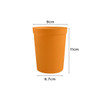 An orange 473ml plastic stadium cup, featuring a smooth design and a logo. Dimensions: 11cm height, 9cm diameter.