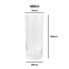 A clear, tall beer glass with a capacity of 480ml, featuring a sleek cylindrical design and a smooth finish.