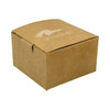 A brown cardboard box with a logo on the surface, featuring a simple, rectangular design.