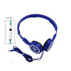 Foldable headphones with mic featuring blue ear cups and a green audio cable. Includes an in-line microphone.
