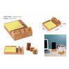 A bamboo calendar and memo pad with wooden blocks for dates and days, featuring a yellow notepad.