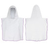 A white kids hooded towel with a purple trim, featuring a large hood for added warmth.