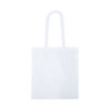 A white tote bag with two handles, featuring a minimalist design and a small logo or branding on it.