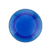 A blue plastic button magnet featuring a smooth surface and a rim in a darker shade of blue.
