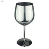 A stainless steel wine glass in a shiny silver finish, featuring a sleek design and a sturdy base.