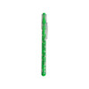 A green pen featuring a transparent body with a maze design and a clip for easy attachment.