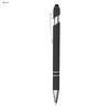 A black pen with a silver clip and accents, featuring a stylus tip and sleek design.