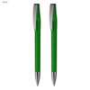 A green pen with a glossy finish and a silver clip, featuring two pens in the set.
