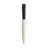 A wheat straw click pen in cream with a black clip. Features a smooth, tapered design. Includes a logo on the body.