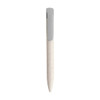 A click pen made from wheat straw, featuring a cream body and a grey clip. It has a simple design with a logo.