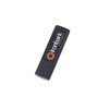 A black flash drive with an orange logo, featuring a sleek, rectangular design.