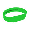 A bright green rectangular silicone wristband flash drive featuring a logo.