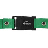 A green lanyard with a black buckle and a logo, designed for holding flash drives and other items.