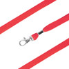 A red bootlace lanyard with a silver clip, featuring a textured design and padded section.