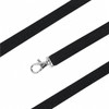 A black bootlace lanyard with a silver metal clip for securing items, featuring a textured surface.