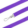 A purple bootlace lanyard featuring a metal clip for attachment. It has a textured fabric finish.