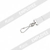 A white poly ribbed lanyard with a clip and branding details. Suitable for exhibitions and events.