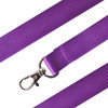 A purple nylon lanyard featuring a metal clip for attachment, with a smooth, textured finish.
