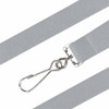 A grey nylon lanyard featuring a metal clip for attaching items, suitable for exhibitions and events.
