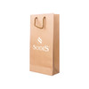 A drink bottle paper bag in brown with a twisted handle and a logo on the front. Dimensions: 175x360x85mm.