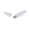 A surfboard-shaped flash drive in white, with a removable cap revealing the USB connector.