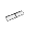 A silver lip balm flash drive with a cylindrical design. It features a simple, sleek finish.
