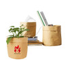 Large washable kraft paper bags in natural brown, arranged with various items and a plant inside. Includes a logo.