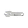 A silver spanner-shaped flash drive with a logo, designed for technology storage.