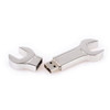 A silver dual spanner flash drive with a removable spanner cover, designed for data storage.