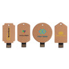 A collection of four eco-friendly paper flash drives in various shapes, featuring a natural brown colour with black connectors.