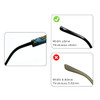 A glasses retainer with a patterned design and a black tip, showcasing different thicknesses and widths for comparison.