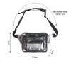 A transparent multi-layer waist bag with black accents and an adjustable strap, featuring multiple zippered pockets.