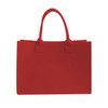 A red felt tote bag with two sturdy handles and a plain design, featuring a logo on one side.