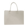 A customizable felt tote bag in a light beige colour with two handles, featuring a simple design and a logo.