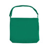 A green canvas tote bag with a long strap and a simple design. It features a logo on the front.