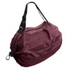 A maroon foldable shopping shoulder bag with adjustable straps and a sleek design. It features a small logo.