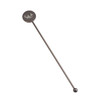 A stainless steel cocktail drink stirrer in silver, featuring a round top and a ball end, with a logo.