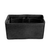 A black felt bag organiser with multiple compartments for easy storage and organisation. It features a logo.