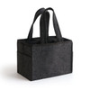 A felt wine tote bag in black with multiple compartments and sturdy handles. It features a simple design.