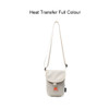 A small size canvas shoulder bag in cream with a flap and an adjustable strap, featuring a logo.