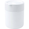 A ceramic tumbler in white with a silicone wrap, featuring a lid, suitable for beverages.