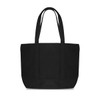 A black canvas zippered tote shoulder bag with two long handles and a simple design.