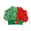 A curly headband wig featuring red and green curls, with a flag design incorporated into the headband.